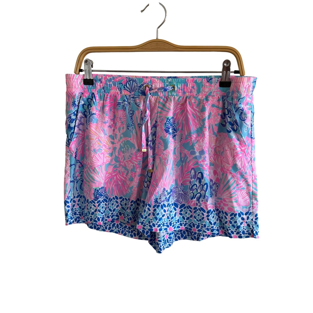 Lilly Pulitzer Ocean Trail Shorts Pink Blue Sea Life Print Drawstring Large